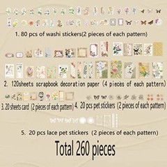 260 Pcs Vintage Junk Journal Supplies Scrapbooking Kit for Art Collage Album