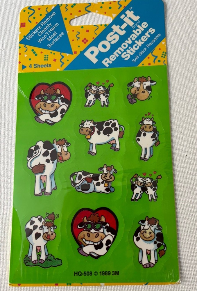 Vintage 1989 3M Post It Cow Removable Stickers Sealed Green 4 Sheets New