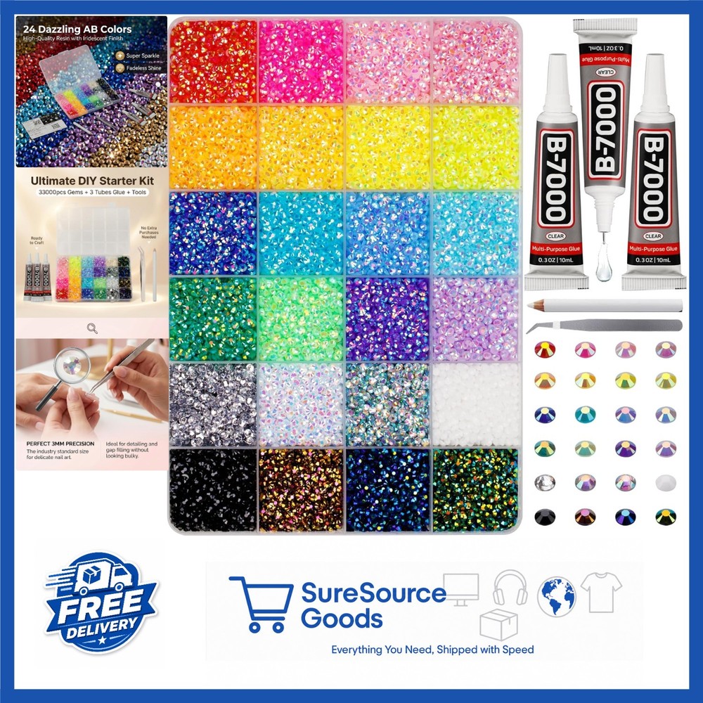 24 Mix Jelly AB Colors 3mm Rhinestones with Glue for Nail Art and Crafts