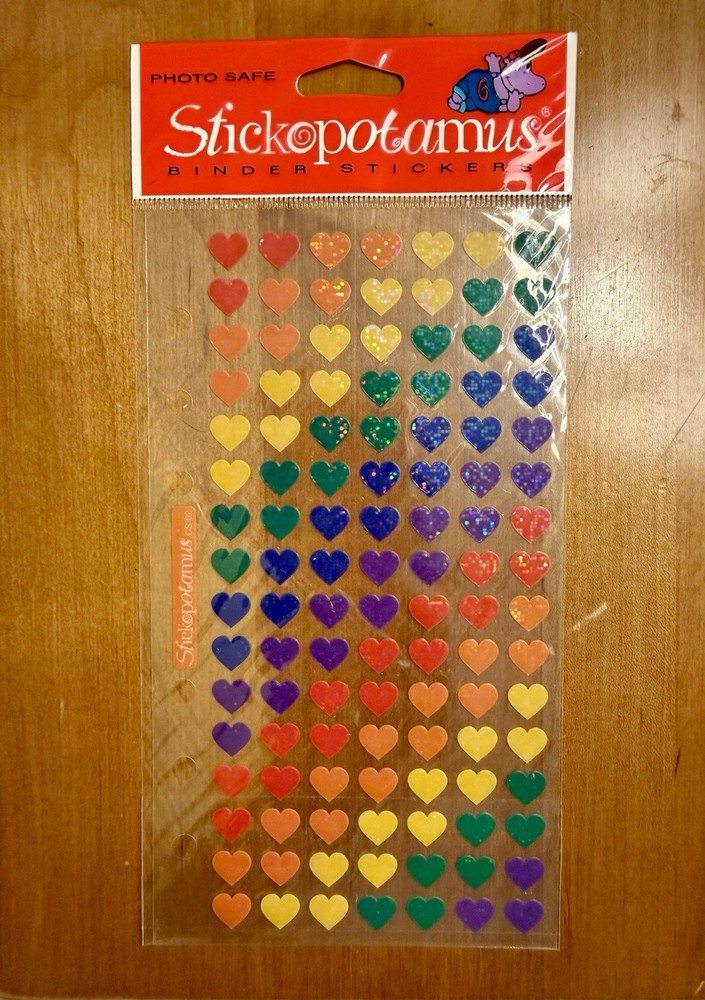 2 pcks vintage stickopotamus * glittery rainbow mini hearts *binder stickers-nip