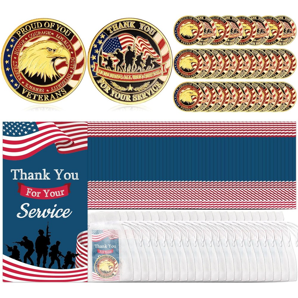 100 Pcs Military Challenge Coins Gift Bulk Thank You for Your Service Militar…