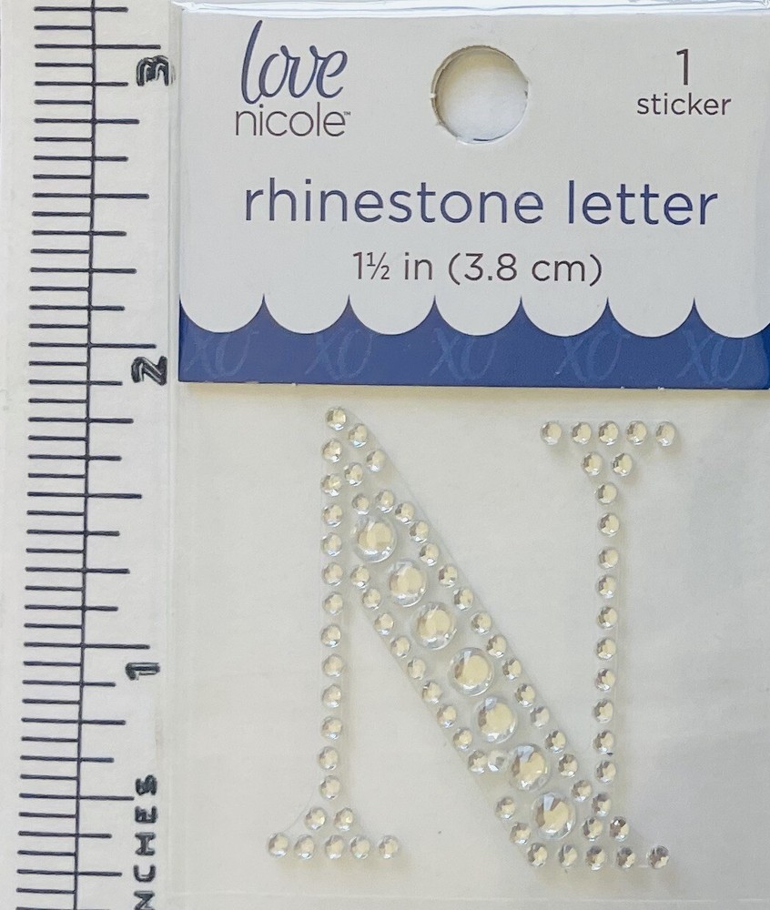 Letter N Rhinestone Sticker 1.5″ Clear Silver Glitter Scrapbook Monogram Bling