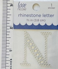 Letter N Rhinestone Sticker 1.5″ Clear Silver Glitter Scrapbook Monogram Bling