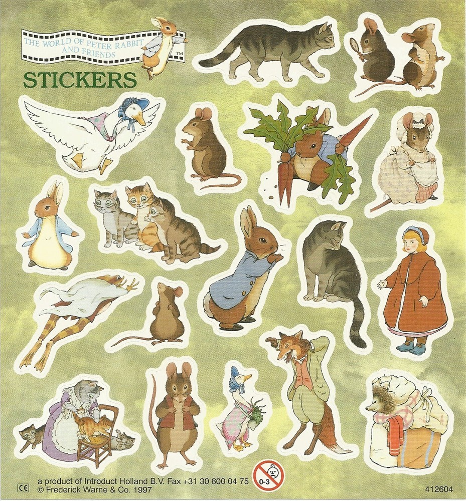 Peter Rabbit Diecut Stickers Introduct Holland 6.25 X 6.5 Inches Vintage 1 Sheet
