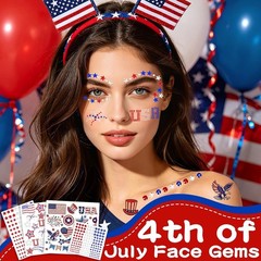 4th of July Face Gems – Face Stickers with Red White and Blue Self-Adhesive …