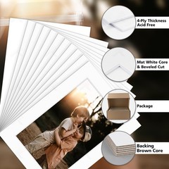 , Pack of 50 White Pre-Cut 5×7 Picture Mat for 4×6 Photo with White Core Beve…