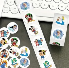 500 pcs Sticker Roll Disney Mickey Princess Pooh Stitch Semi Gloss Self Adhesive