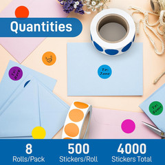 4000 Pcs 3/4 Inch Colored Dot Stickers for Toddlers, 8 Rolls Round Color Coding