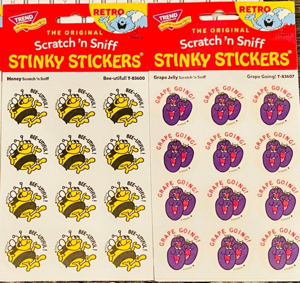 Scratch n Sniff RETRO STINKY STICKERS, scented HONEY & GRAPE JELLY fruity fruit
