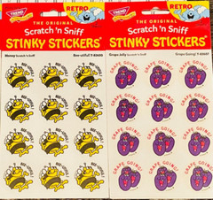 Scratch n Sniff RETRO STINKY STICKERS, scented HONEY & GRAPE JELLY fruity fruit