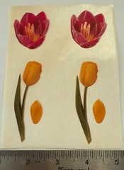 Vintage Magic Wax Pink Yellow Tulip Petals Green Stem Flower Scented Sticker Lot