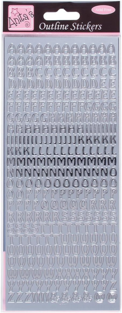 Anitas Outline Stickers, Capital Letters, Silver, for Scrapbooking, Card Making,
