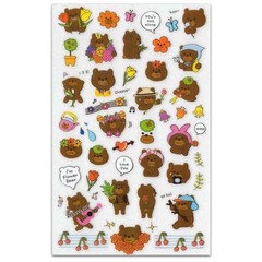 ✰ CUTE FLOWER BEAR STICKERS Two Sticker Sheets Kids Craft Scrapbook Brown Teddy