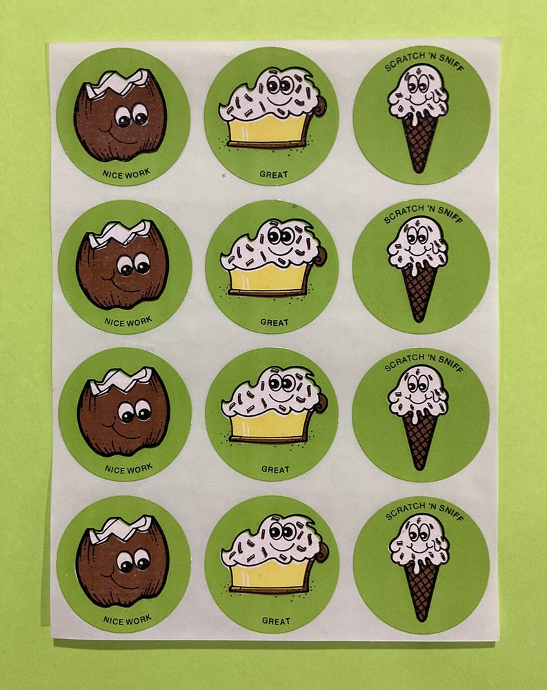 1980’s Vintage “Scratch ‘N Sniff” Coconut Scent (12 Sticker Sheet) Rare!