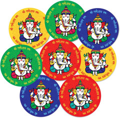 Shree Ganesha Decorative Party Stickers, 40 Count, 2 Inches, Round, 4 Traditiona