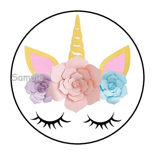 30 Unicorn Envelope Seals Labels Stickers 1.5″ Round flowers gold