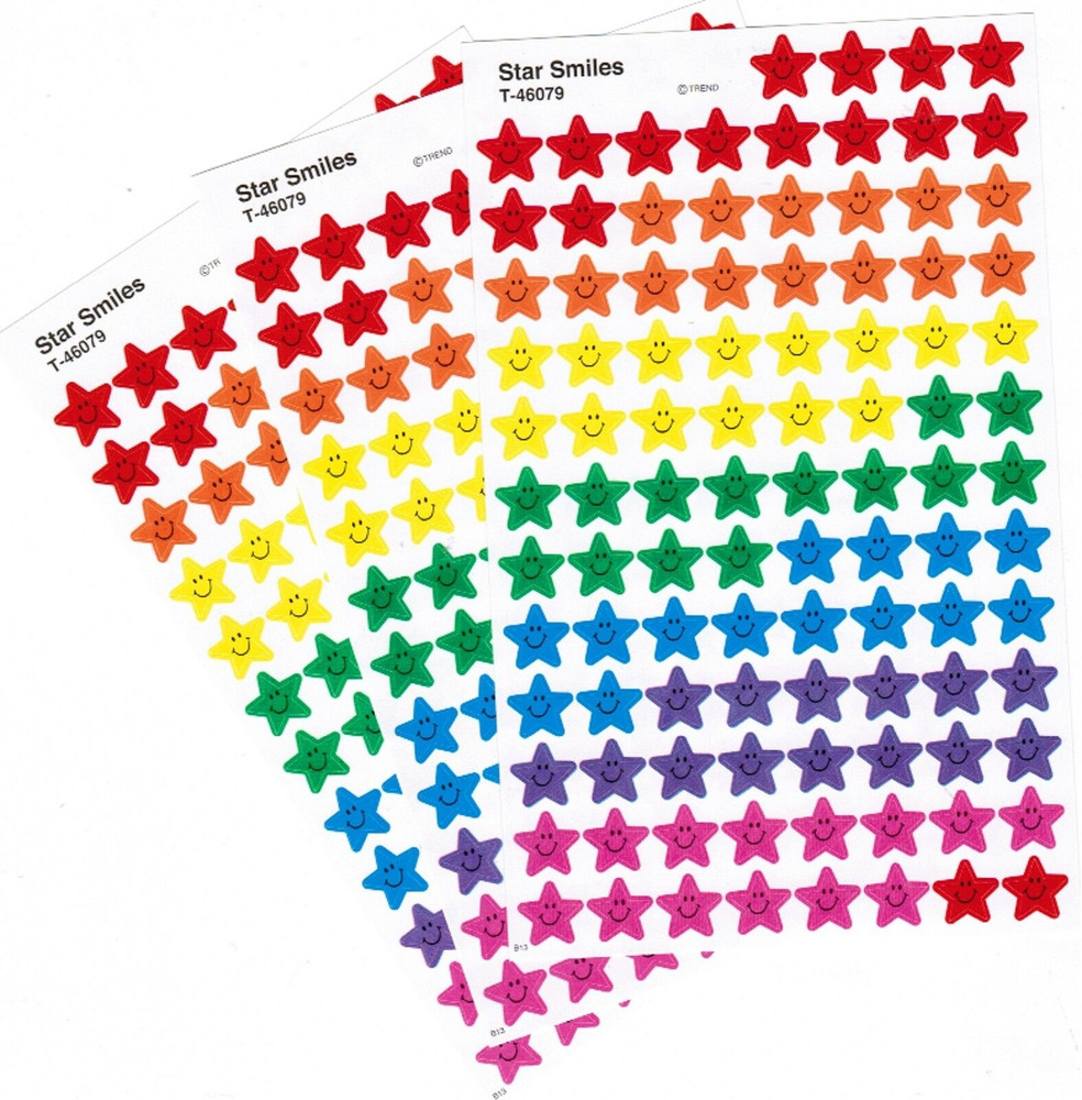 3 Sheets Mini Rainbow Star Smiles Scrapbook Stickers! 300 Stickers!