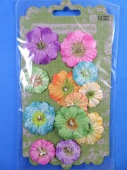 Prima Flower Embellishments Mulberry Paper Fabric Burlap 3 Pkgs Scrapbooking