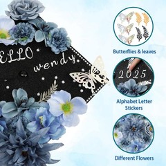Nagobi DIY Graduation Cap Decorations Kit, Flowers Grad Blue