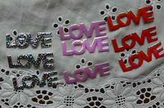 Satin LOVE Word – 5 each RED PINK SILVER – Approx 40mm x 12mm – Green Tara B