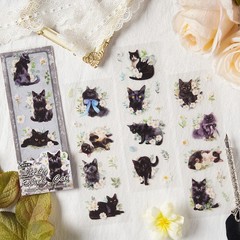 4 Sheets Flowers Cats PET Stickers Journaling Planner Card Scrapbooking Collage