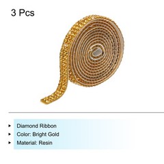 0.3 Inch 3 Yards Self Adhesive Crystal Rhinestone Diamond Ribbon Bright Gold