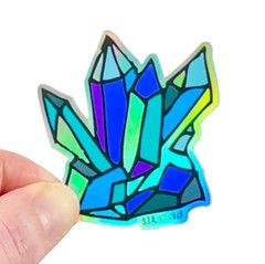 Lot of 5 Weatherproof Vinyl Stickers: Holographic Teal and Blue Crystal