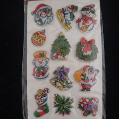 Vintage Puffy Stickers Russ Christmas Stick Ons Taiwan 1980s Santa Reindeer NOS