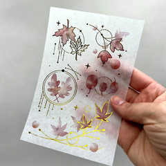 Leaf Washi Paper Stickers Gold Foil Accents 3 Sheets Scrapbook Junk Journal