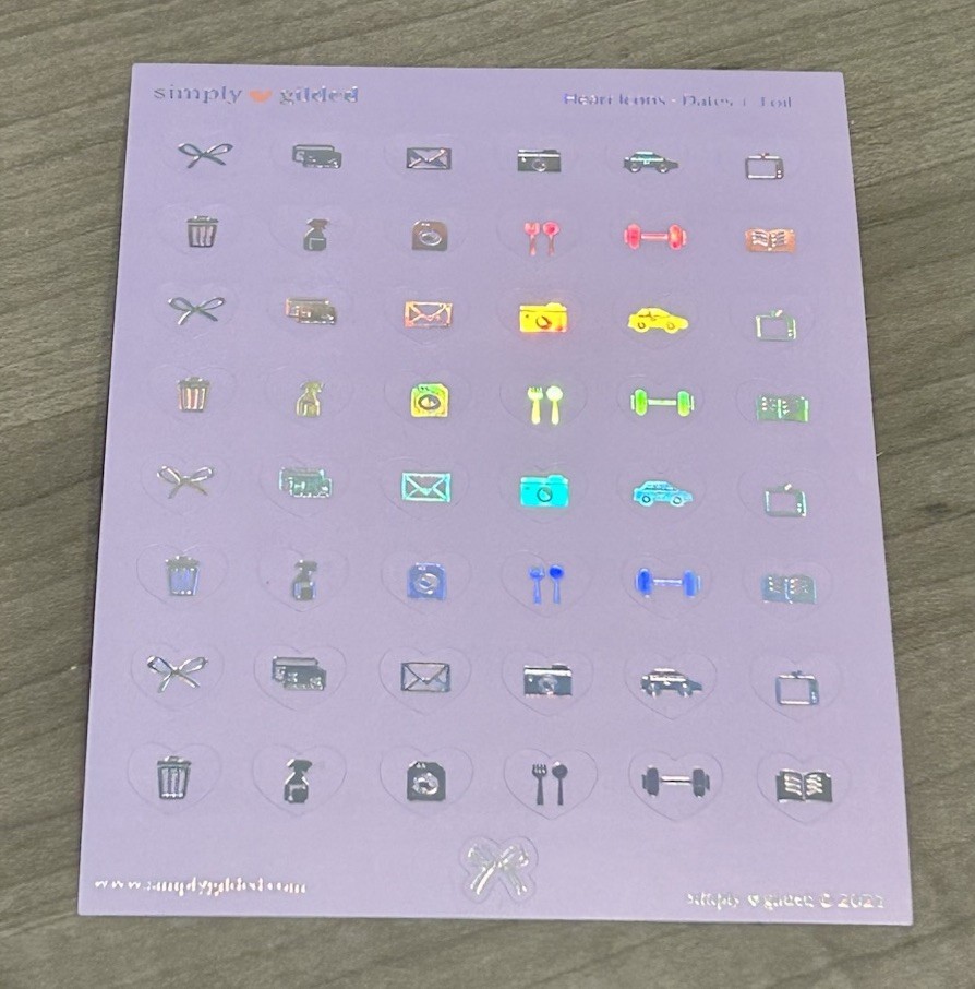 NEW Simply Gilded Heart Icons – Dates Purple Sticker Sheet SG 2021 Stickers