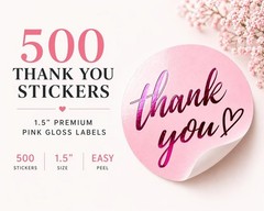 500 Pcs Thank You Stickers – 1.5 Inch Pink Round Labels with Purple Foil Scri…