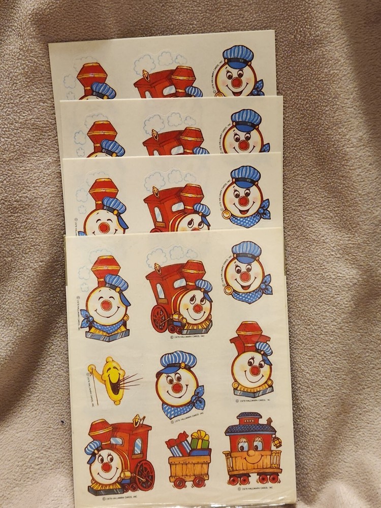 Vintage 1979 Hallmark Sticker 4 Sheets Train Stickers Happy Face in Orig Package