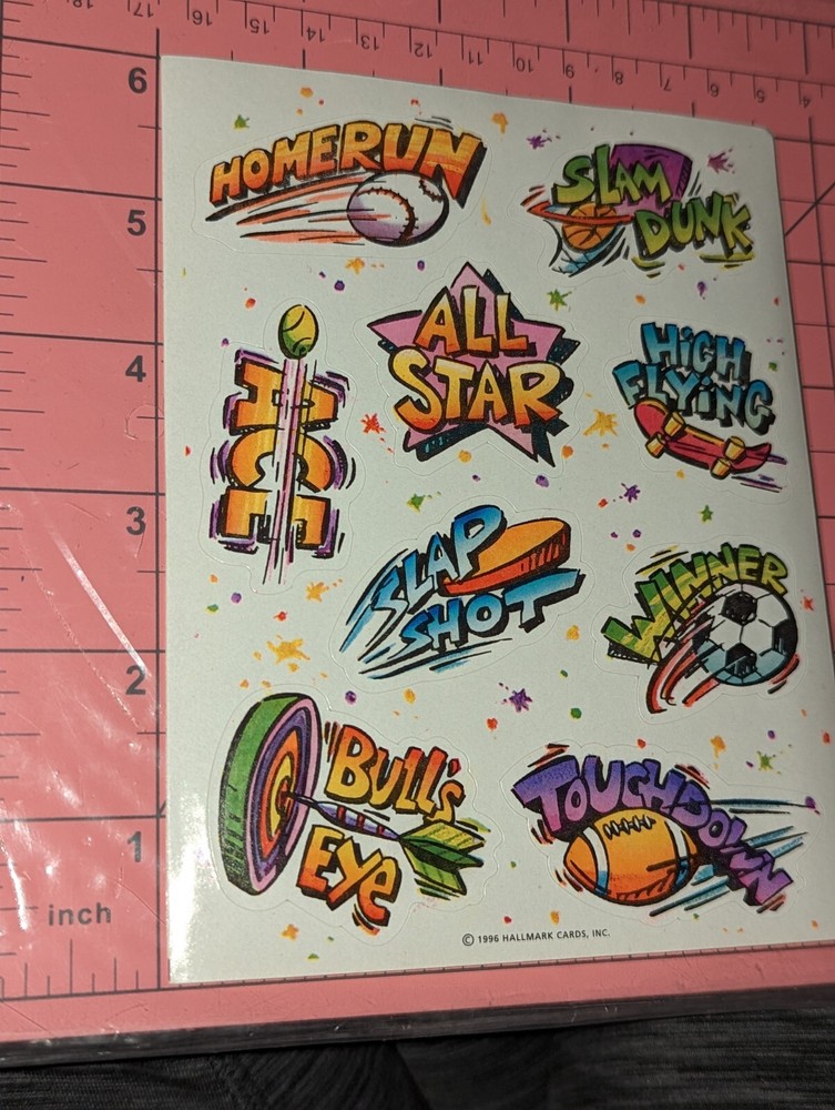 Vintage Hallmark Stickers sports sayings phrases, words 1 Sheet