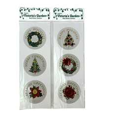 VICTORIA’S GARDEN Christmas Real Flower Stickers Set 6 Holiday Tree Wreath NEW