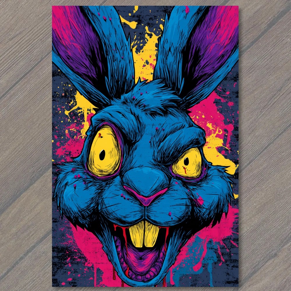 STICKER Neon Blue Rabbit Yellow Eyes Graffiti Splatter Pop Horror Punk