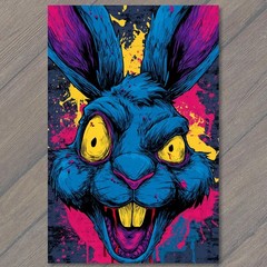 STICKER Neon Blue Rabbit Yellow Eyes Graffiti Splatter Pop Horror Punk