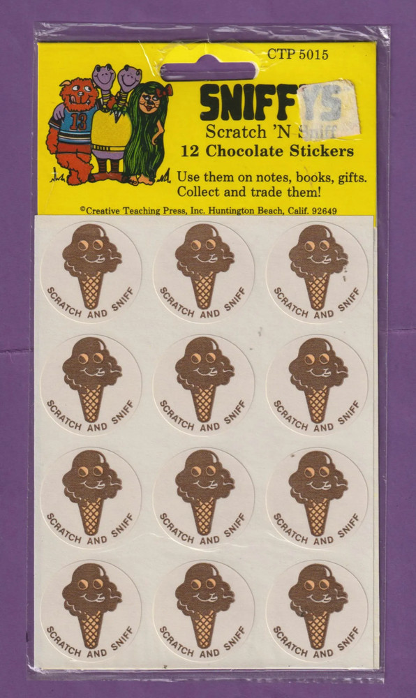 Vintage CTP 1977 Scratch & Sniff Stickers CHOCOLATE Ice Cream Cone