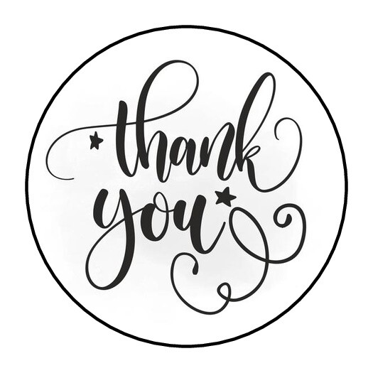 30 Pretty Thank You Envelope Seals Labels Stickers 1.5″ Round Black and White