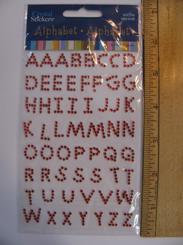 Mark Richards ALPHABET CRYSTAL STICKERS Red 1 Sheet NOS