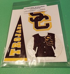 RARE PAPER WIZARD USC TROJANS Scrapbook 3D JACKET, PENNANT & LETTER Sticker Set