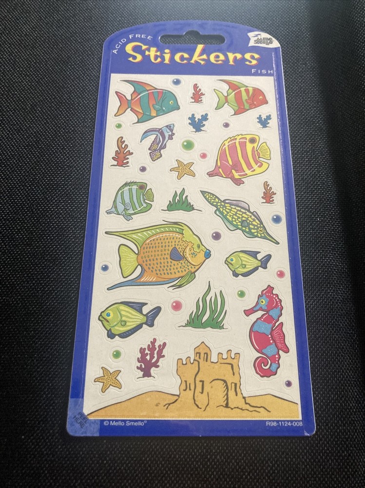 Vtg Mello Smello Fish Stickers Aquarium Unscented Seahorse Sand Castle Coral