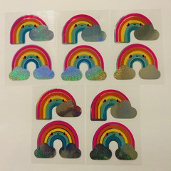 Vintage Y2K Retro Die Cut Prism Glitter Foil Decal RAINBOW Face theme 5pk