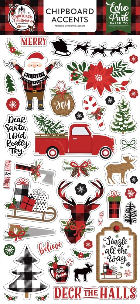 Echo Park Paper A LUMBERJACK CHRISTMAS 6×13 Sheet of Chipboard Accents