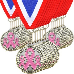 30 PCS Breast Cancer Awareness Medals 2 Inch Pink Ribbon Trophy Neck Ribbon