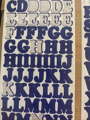 Vtg Blue Alphabet Stickers 8 Sheets Used Capital Lower Case Numbers Exclamation