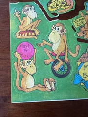 🐵 Vintage Monkey Novelty Sticker Sheet 1980s Partial No. 04-104 Cute Animals