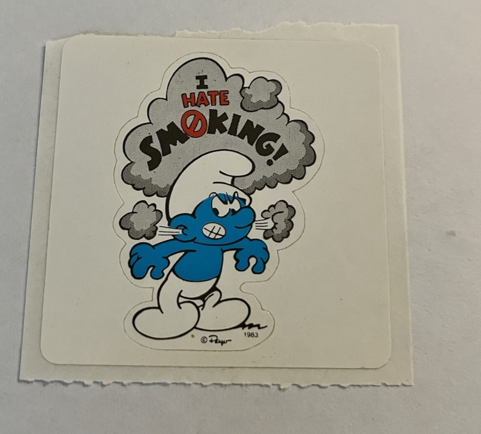 Vintage 80s I Hate Smoking Grouchy Smurf Sticker
