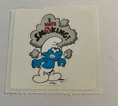 Vintage 80s I Hate Smoking Grouchy Smurf Sticker