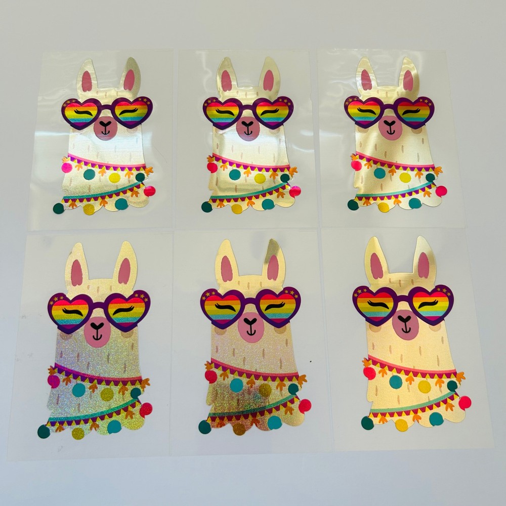 Vintage Y2K Retro Die Cut Prism Glitter Foil Decal COOL LLAMA theme 6pk