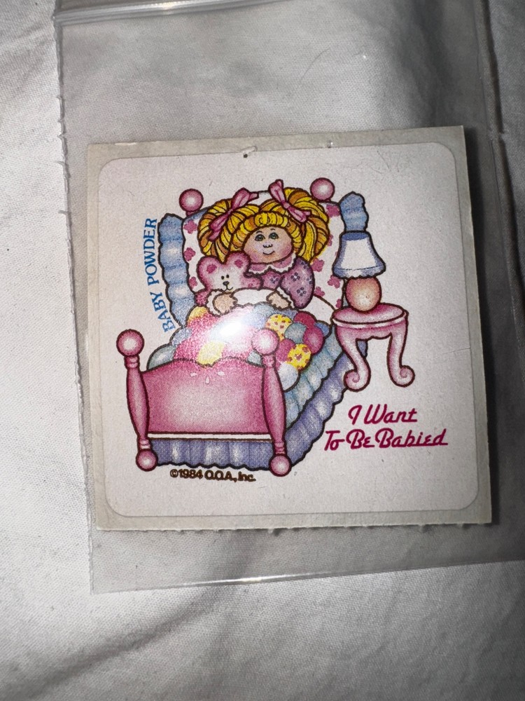 Vintage 1984 Cabbage Patch Kids I Want To Be Babied Baby Powder Scented Sticker